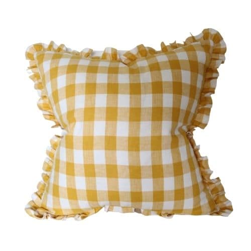 Ruffled Yellow & White Linen Cushion Cover