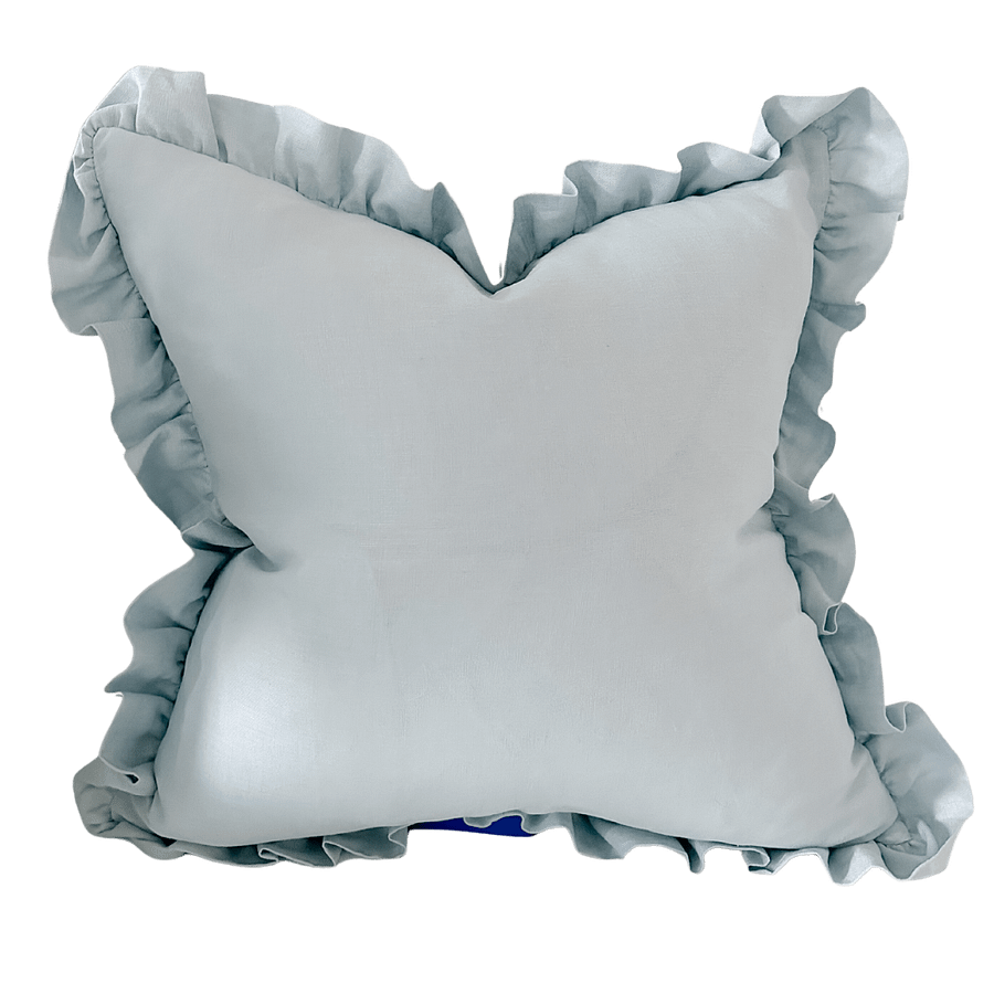 Ruffled Blue Linen Cushion Cover
