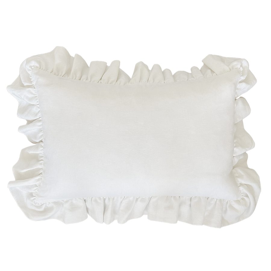 White Linen Ruffle Cushion Cover